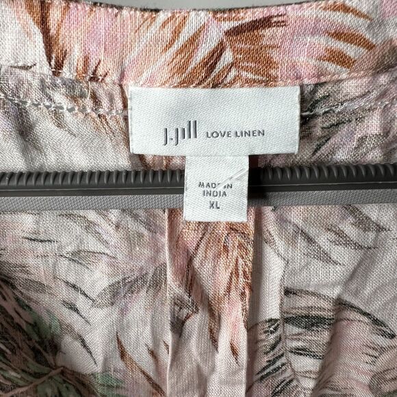 J Jill Love Linen Top Womens Extra Large Tropical Palm Print Lagenlook Vacation - Picture 15 of 15
